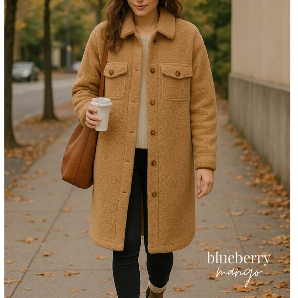 Joie Long Teddy Coat | Max Mara Inspired Camel Sherpa Fleece Shacket Jacket NWOT - Picture 1 of 9
